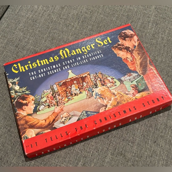 Vintage Christmas Manger Set 1950s #743 Cut-out Scenes & figures new in box!! - Picture 1 of 6